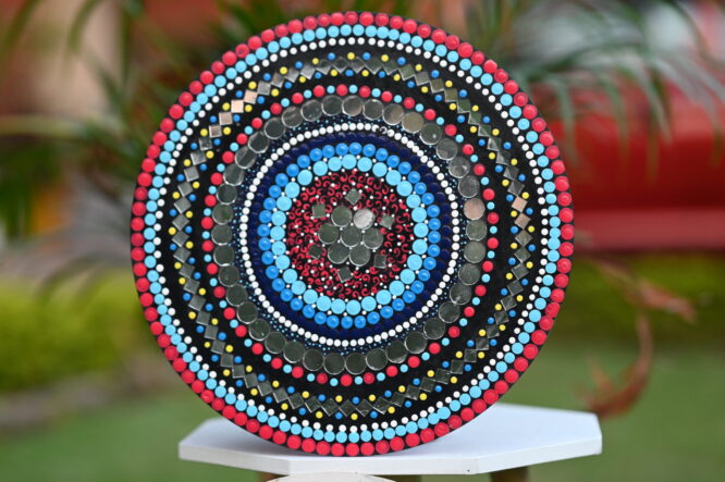 Mystical Bead Mosaic: Colorful Mandala Wall Decor with Intricate Beading