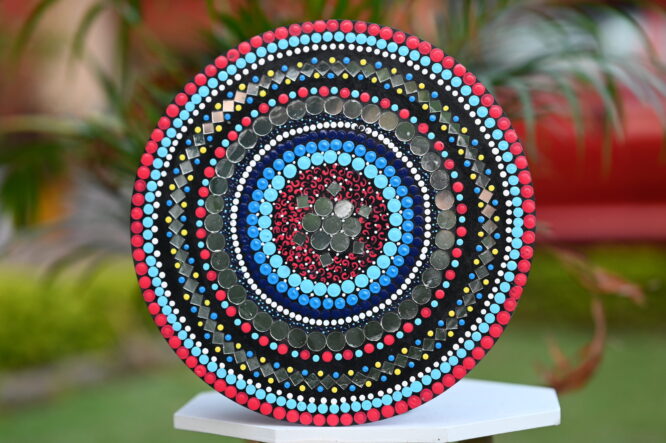 Mystical Bead Mosaic: Colorful Mandala Wall Decor with Intricate Beading