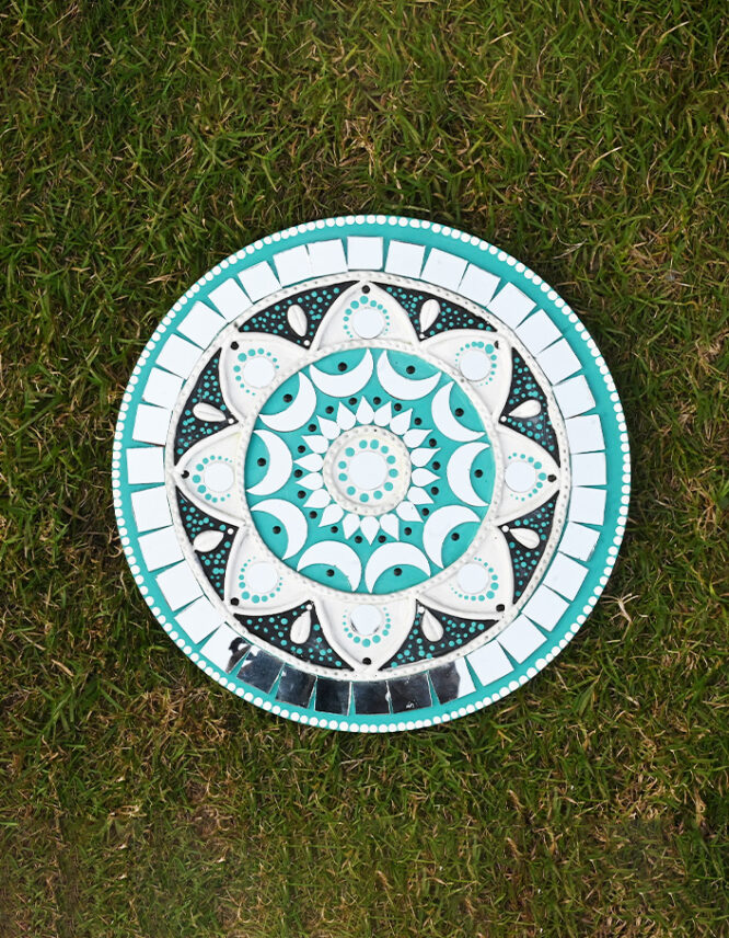 Reflective Serenity: Handcrafted Green Mandala Wall Decor with Mirror Accents